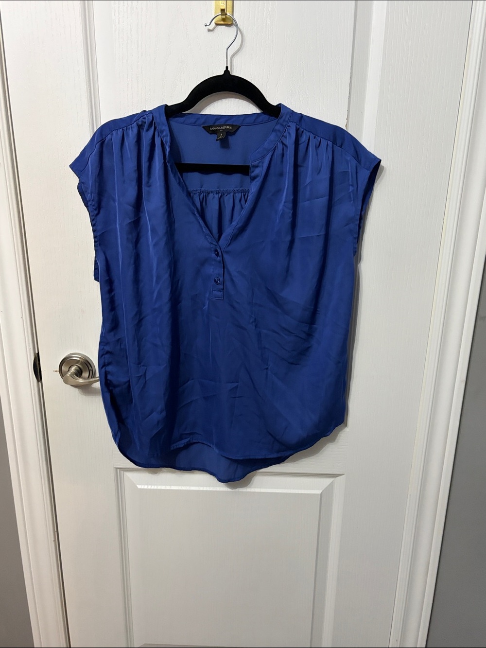 Banana Republic Cobalt Blue Cap Sleeve V-Neck Blouse